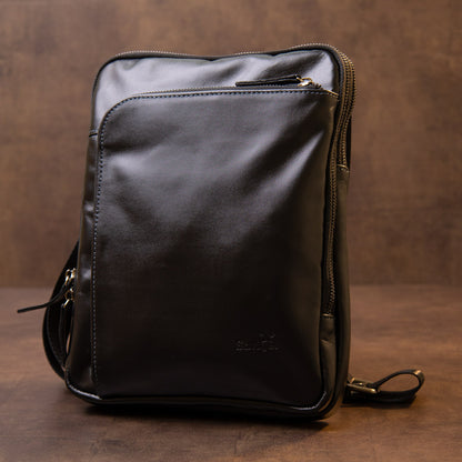 Men's Tablet Bag SHVIGEL 11281 Black Leather with Zip Pocket, Stylish Design