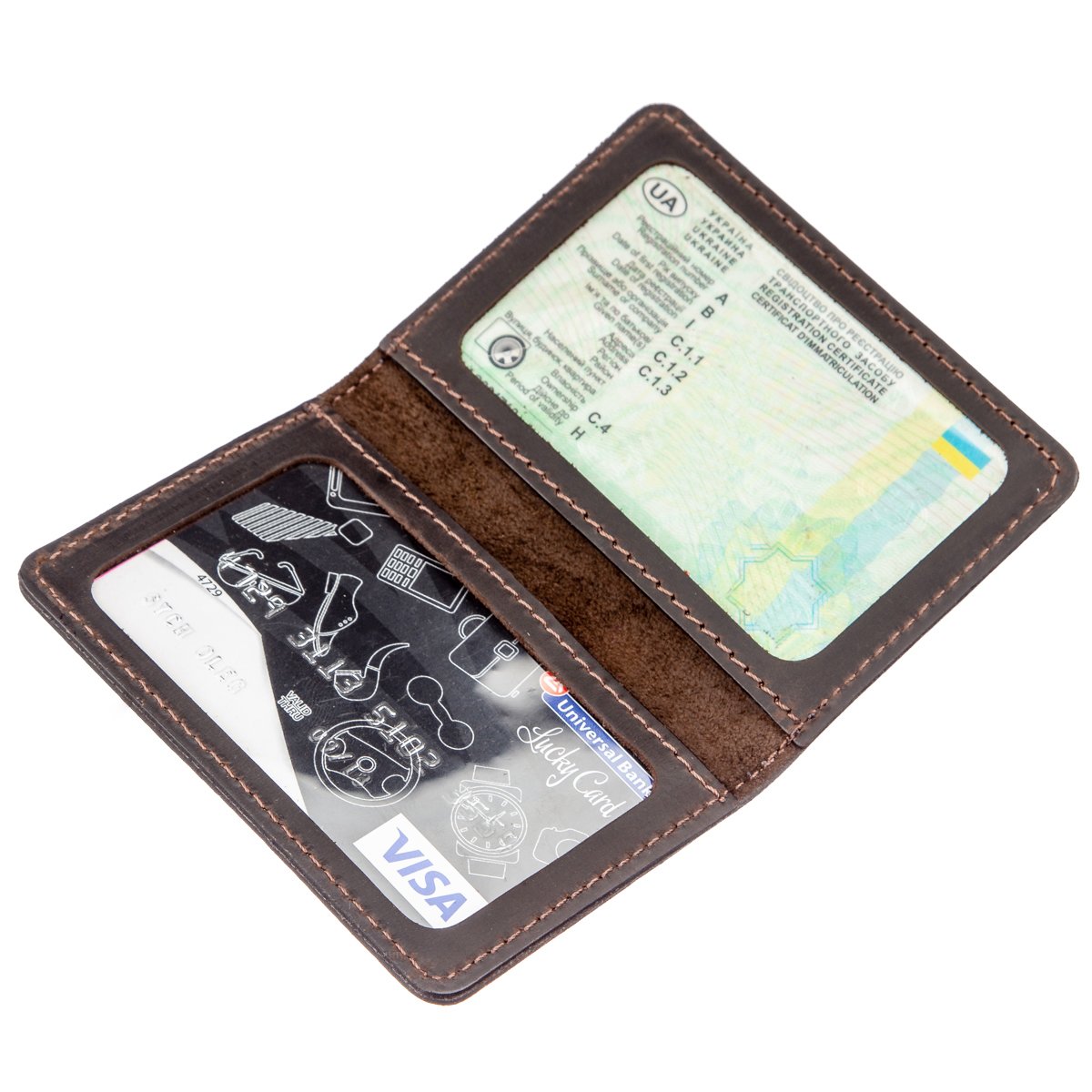 Leather Driver's License Holder SHVIGEL 13962 Brown Genuine Leather Made in Ukraine