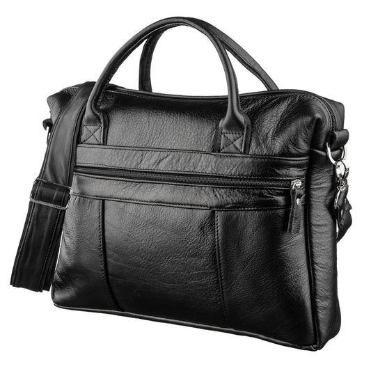 Men's Soft Leather Bag SHVIGEL 15306 Black - Handmade from Genuine Leather, Ukraine