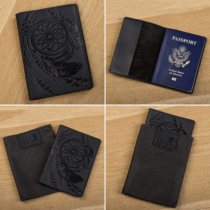 Passport Cover SHVIGEL 13837 Black Genuine Leather Handmade from Ukraine