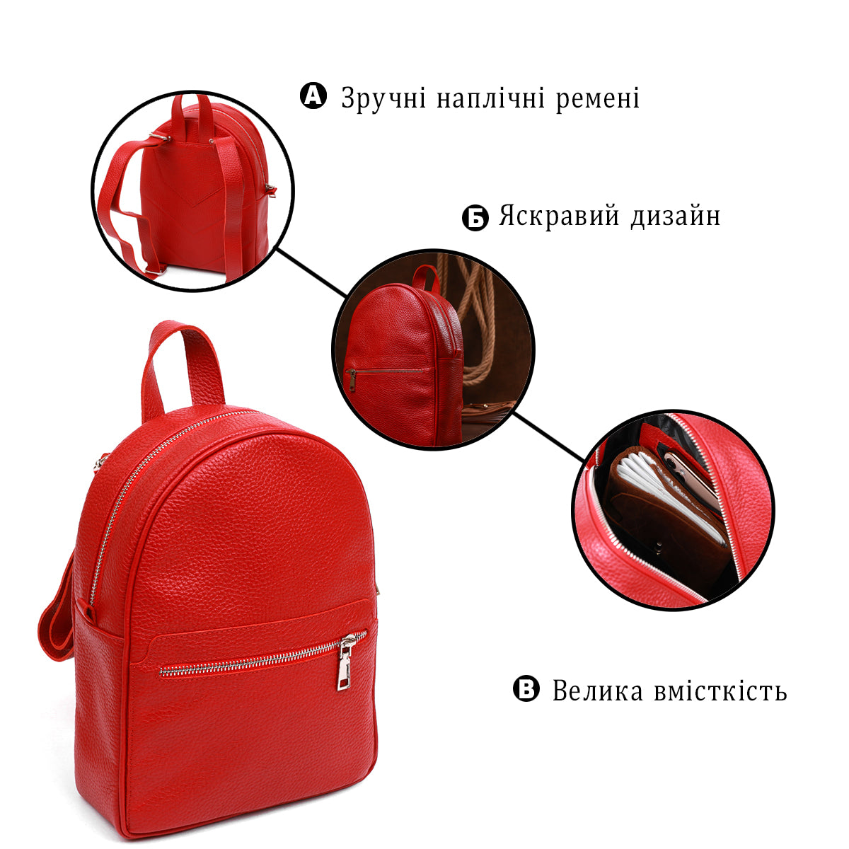 City Women's Backpack SHVIGEL 16301 Red Genuine Leather Classic Design