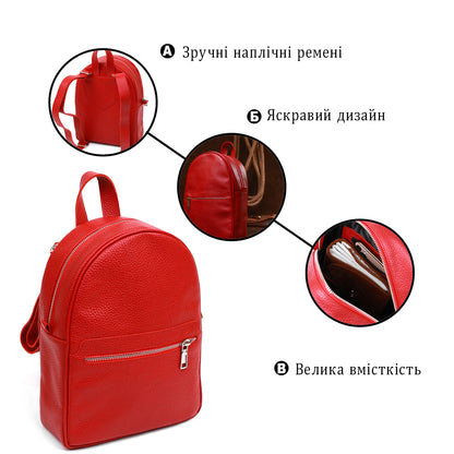City Women's Backpack SHVIGEL 16301 Red Genuine Leather Classic Design