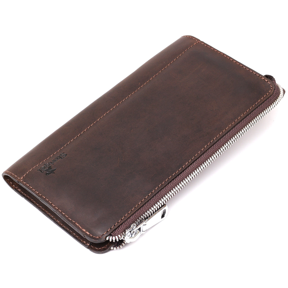 Men's Matte Leather Clutch SHVIGEL 16189 Brown Authentic Ukrainian Design Natural Leather