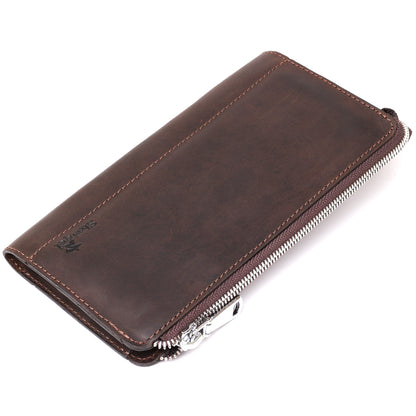 Men's Matte Leather Clutch SHVIGEL 16189 Brown Authentic Ukrainian Design Natural Leather