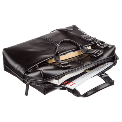 SHVIGEL Leather Laptop Bag 11248 Black Smooth Genuine Leather Design