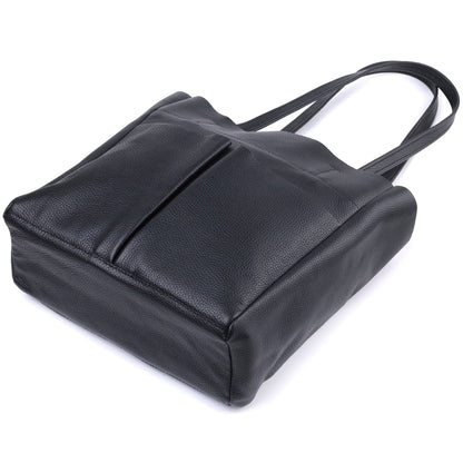 Comfortable Black Leather Shopper Bag SHVIGEL 22845 Made in Ukraine