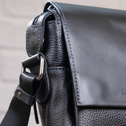 Men's Leather Combo Bag SHVIGEL 11174 Black Natural Leather Durable Design