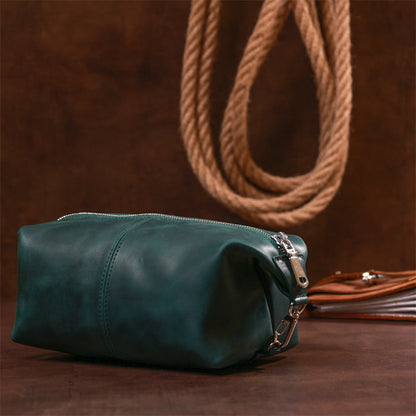 Leather Matte Cosmetic Bag SHVIGEL 16399 Green Natural Leather Ukraine