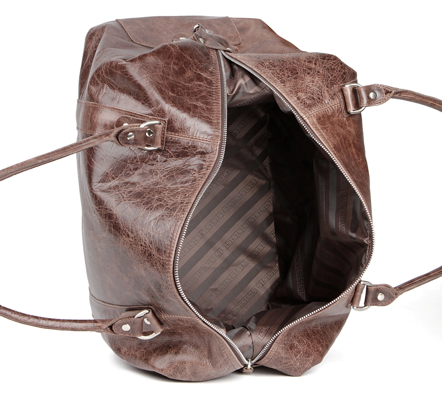 Brown SHVIGEL Travel Bag 00905 - Genuine Leather, Made in Ukraine