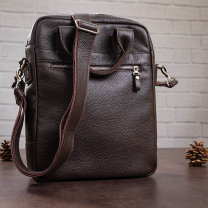 High-Quality SHVIGEL Vertical Men's Bag A4 Format 11168 Brown Flotar Genuine Leather