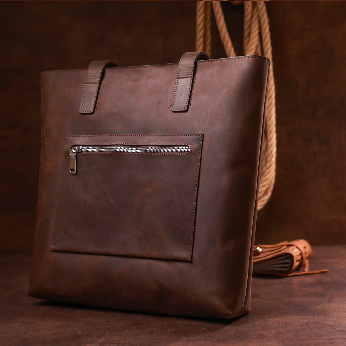 Vintage Women's Leather Shopper Bag SHVIGEL 16349 Brown Natural Leather
