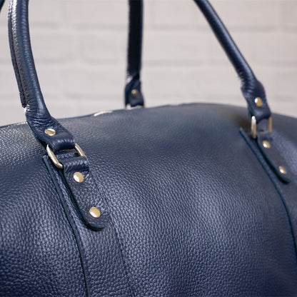 Travel Bag SHVIGEL 00888 Blue Natural Leather Made in Ukraine, Stylish Design