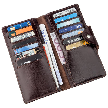 Vertical Men's Wallet SHVIGEL 16175 Brown Natural Leather with Snap Closure