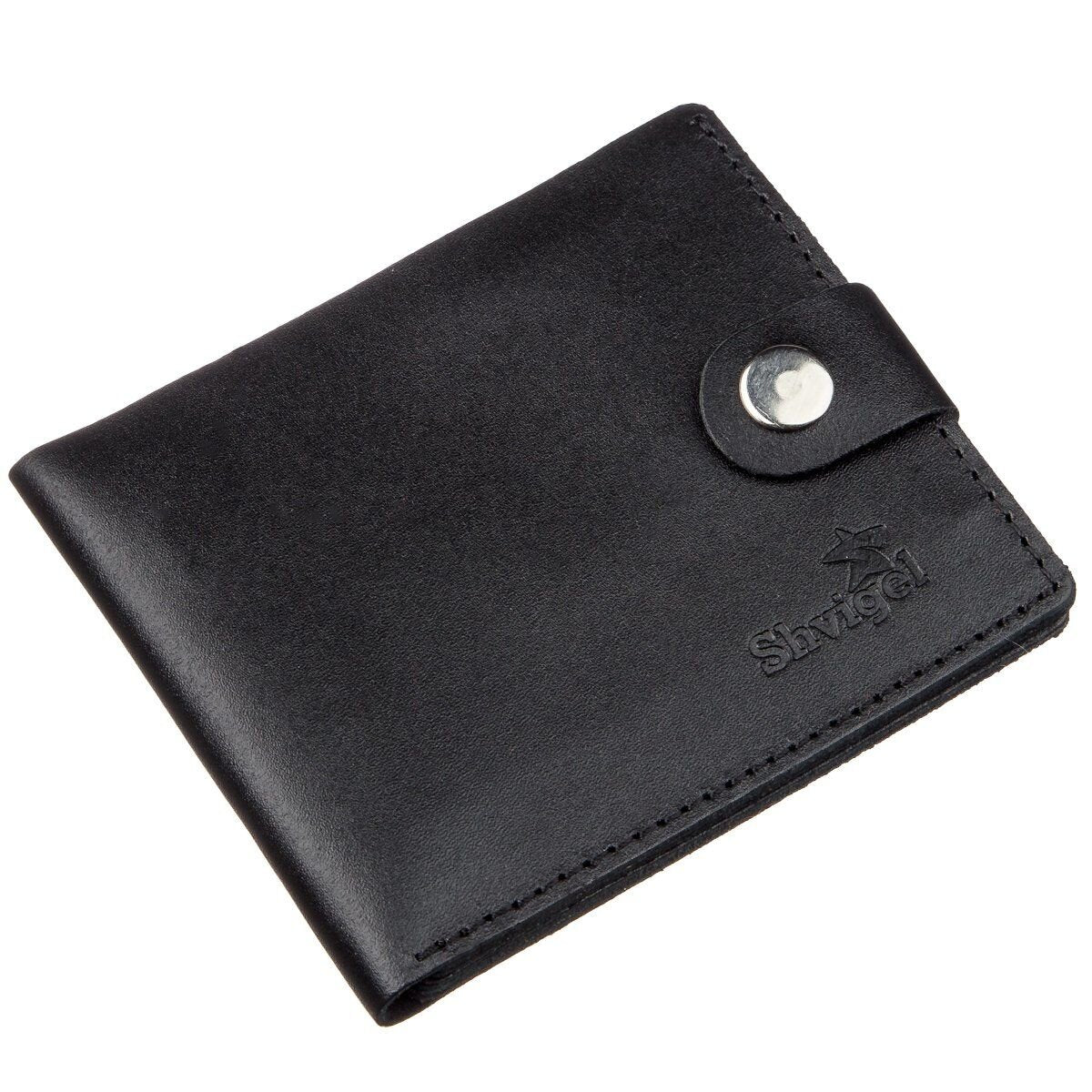 Horizontal Men's Wallet SHVIGEL 16217 Black Genuine Leather - Ukrainian Craftsmanship