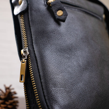 Men's Leather Messenger Bag SHVIGEL 19113 Black Natural Leather High Quality