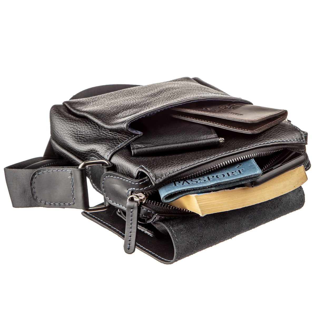 Men's Leather Combo Bag SHVIGEL 11174 Black Natural Leather Durable Design