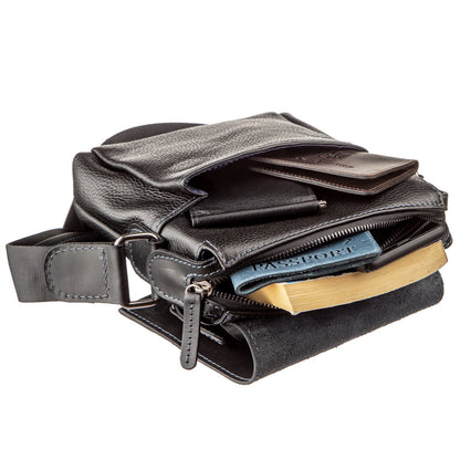 Men's Leather Combo Bag SHVIGEL 11174 Black Natural Leather Durable Design