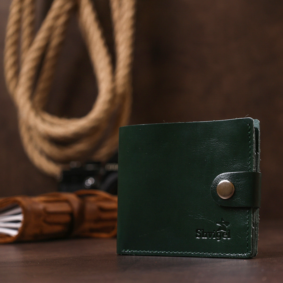 Universal Leather Wallet SHVIGEL 16462 Green Natural Leather Stylish Design