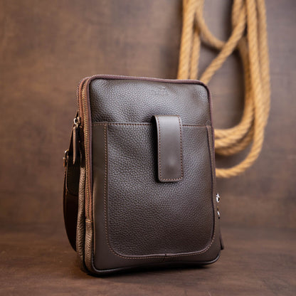 Men's Leather Flotar Tablet Bag SHVIGEL 11286 Brown with Two Compartments