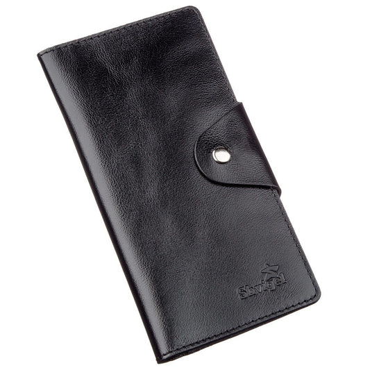 Vertical Men's Wallet SHVIGEL 16177 Black Genuine Leather with Snap Closure