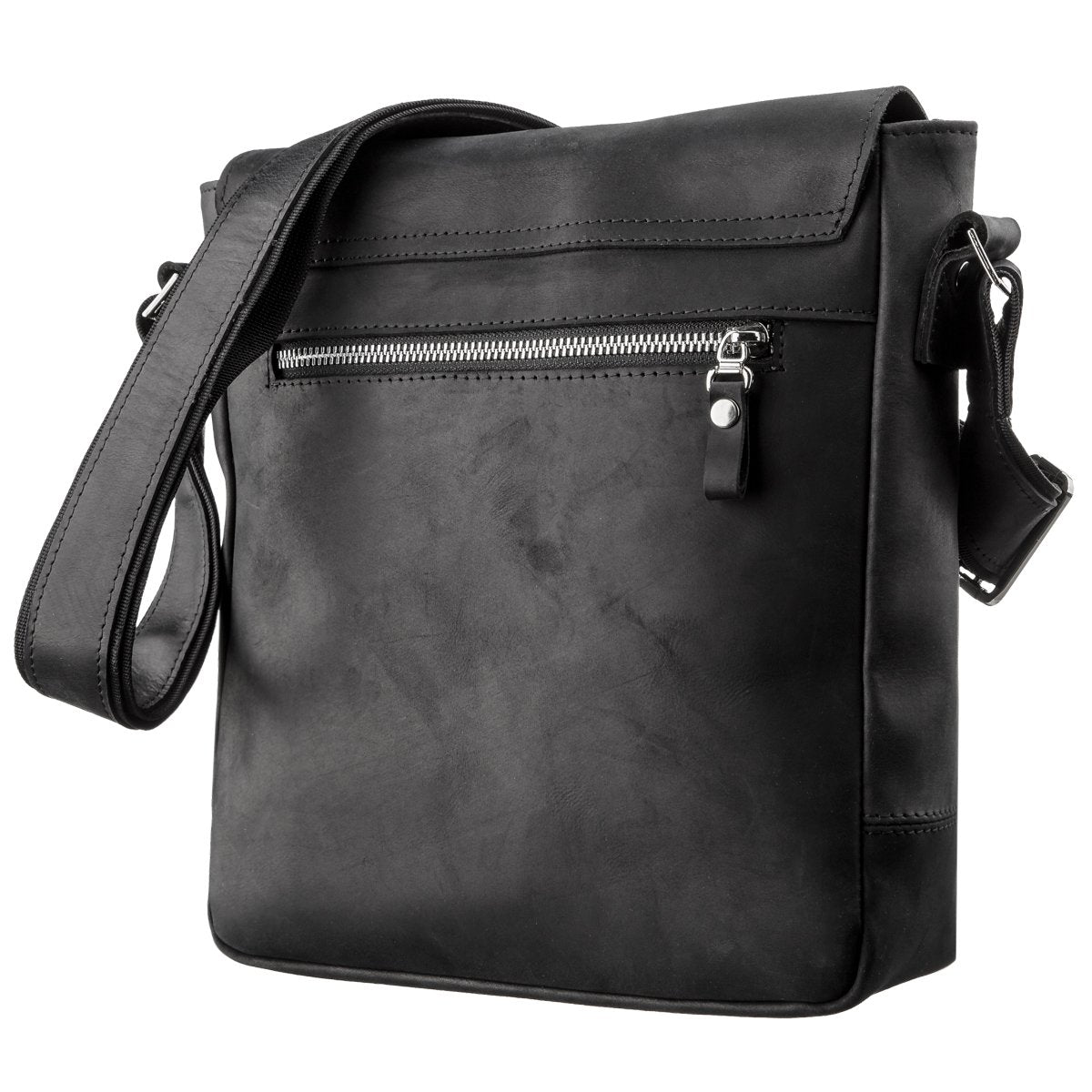 Vintage Men's Leather Bag SHVIGEL 11172 Black Medium Size Ukrainian Craftsmanship
