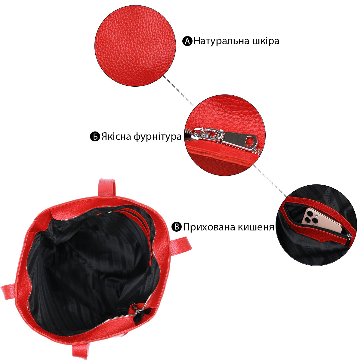 Leather Women's Bag SHVIGEL 16355 Red, Made in Ukraine, Genuine Leather Material