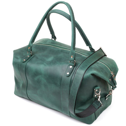 Travel Bag SHVIGEL 11128 Green Natural Leather Durable Design from Ukraine