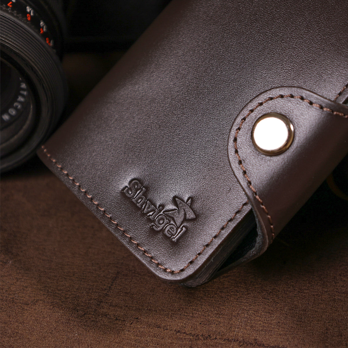 Vertical Card Holder SHVIGEL 13912 Genuine Leather in Brown for Business Cards