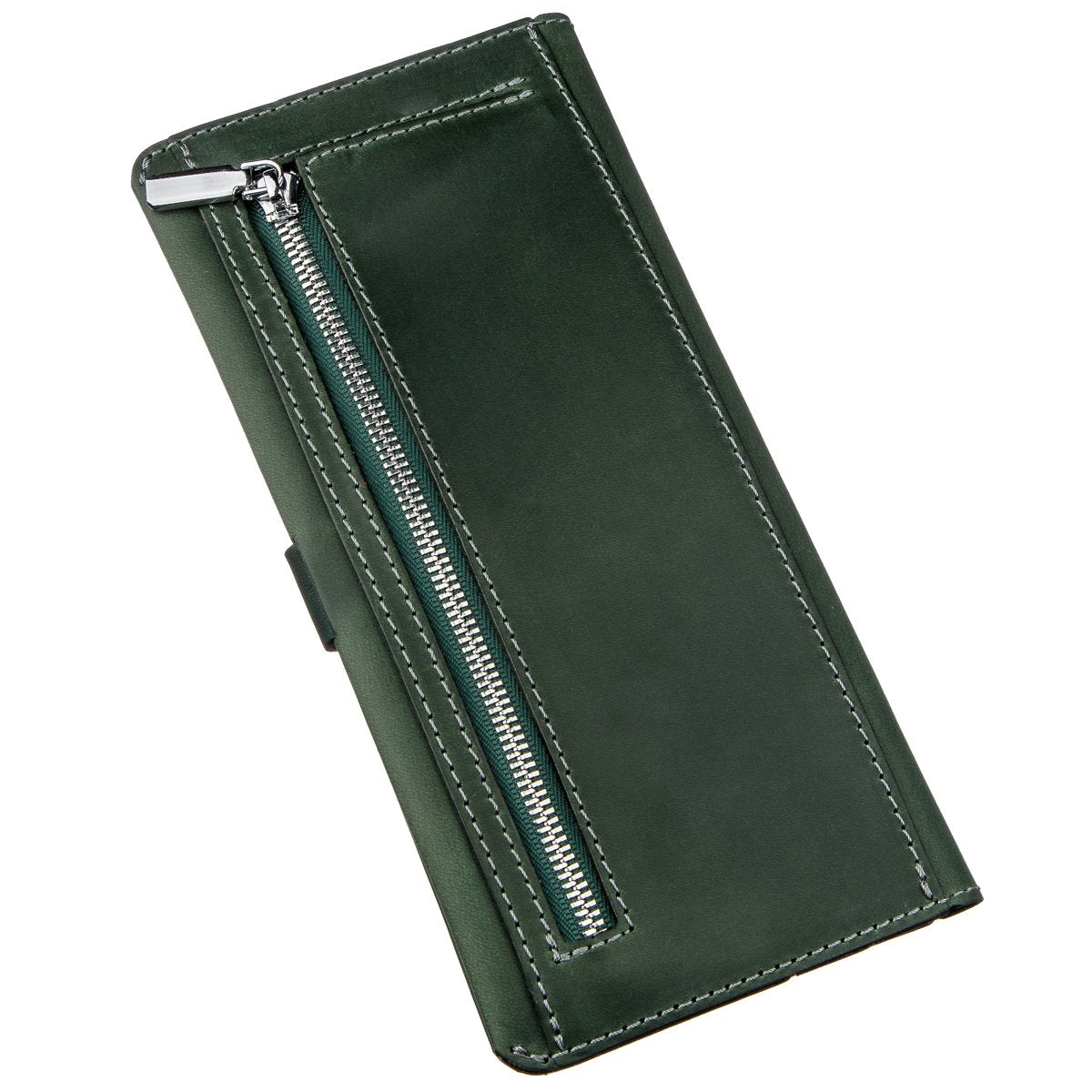 Vintage Leather Wallet SHVIGEL 16206 Green - High-Quality Genuine Leather, Ukraine Made