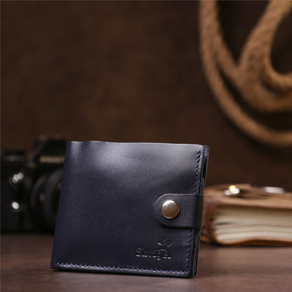 Men's Leather Wallet with Coin Pocket SHVIGEL 16212 Blue - Genuine Leather, Ukraine Made
