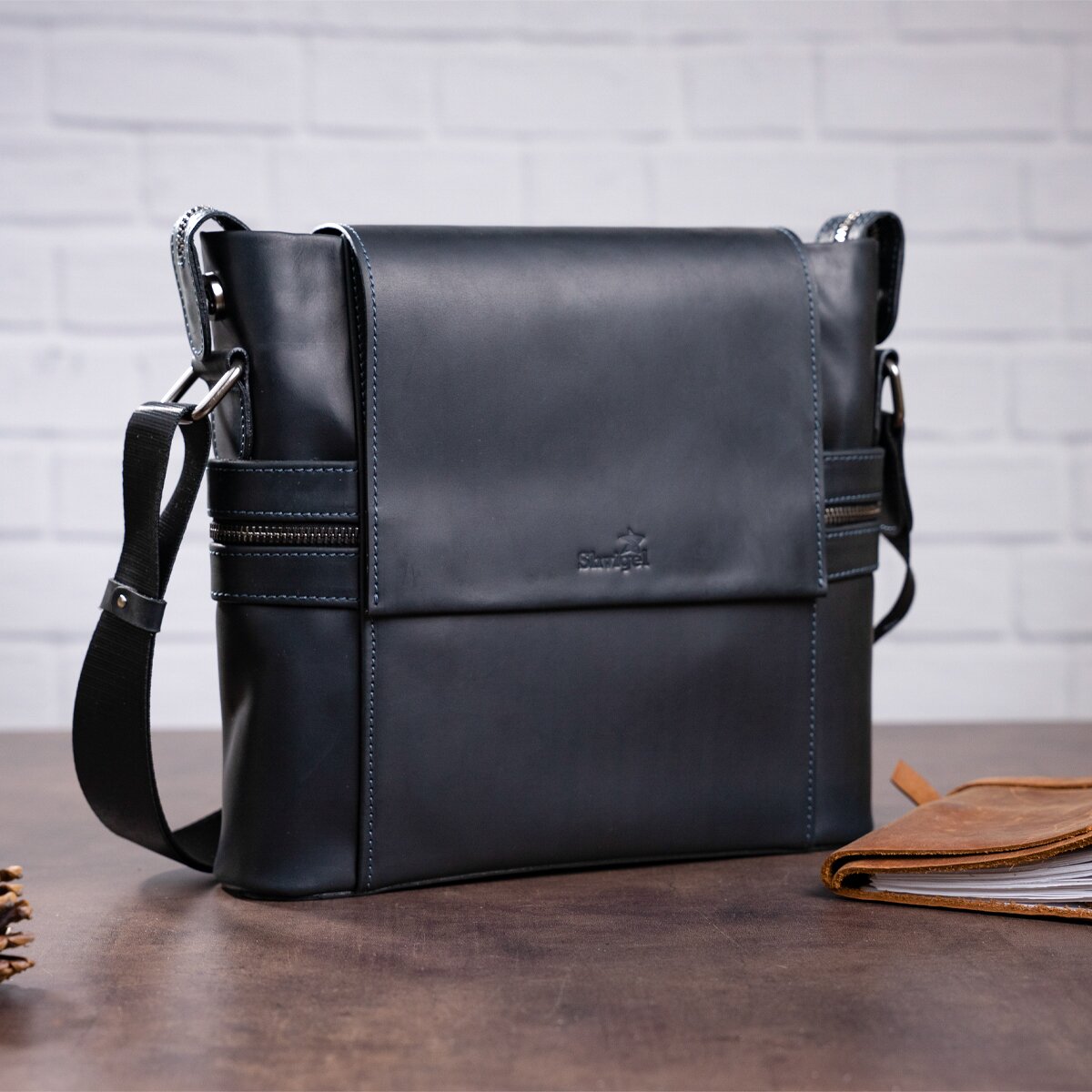 Men's Leather Bag SHVIGEL 11096 Black Genuine Leather Made in Ukraine