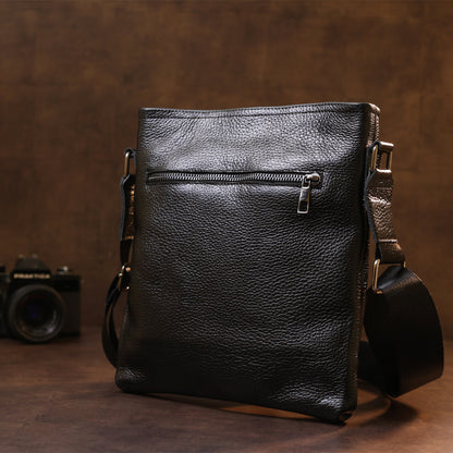 Stylish Leather Shoulder Bag for Men by SHVIGEL 11604 in Black, Made of Natural Leather