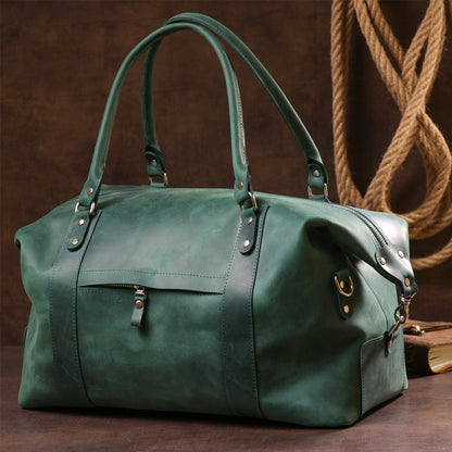 Travel Bag SHVIGEL 11128 Green Natural Leather Durable Design from Ukraine