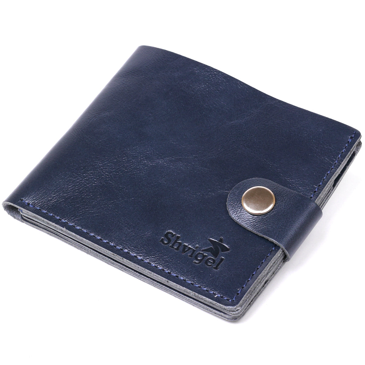 Compact Blue Leather Wallet for Men - SHVIGEL Art. 16465, Natural Leather, Made in Ukraine