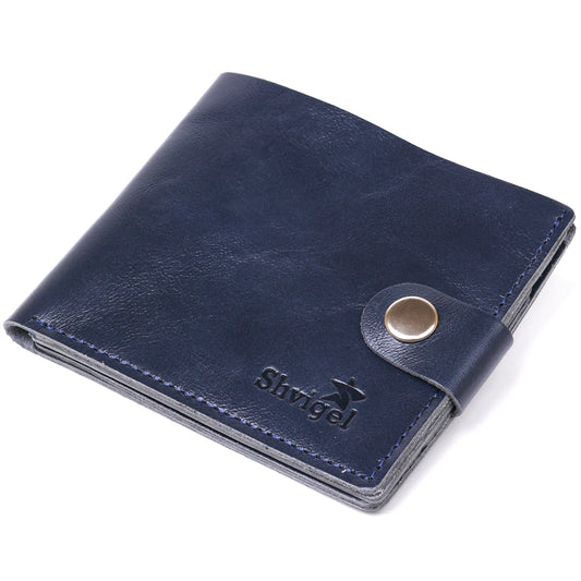 Compact Blue Leather Wallet for Men - SHVIGEL Art. 16465, Natural Leather, Made in Ukraine