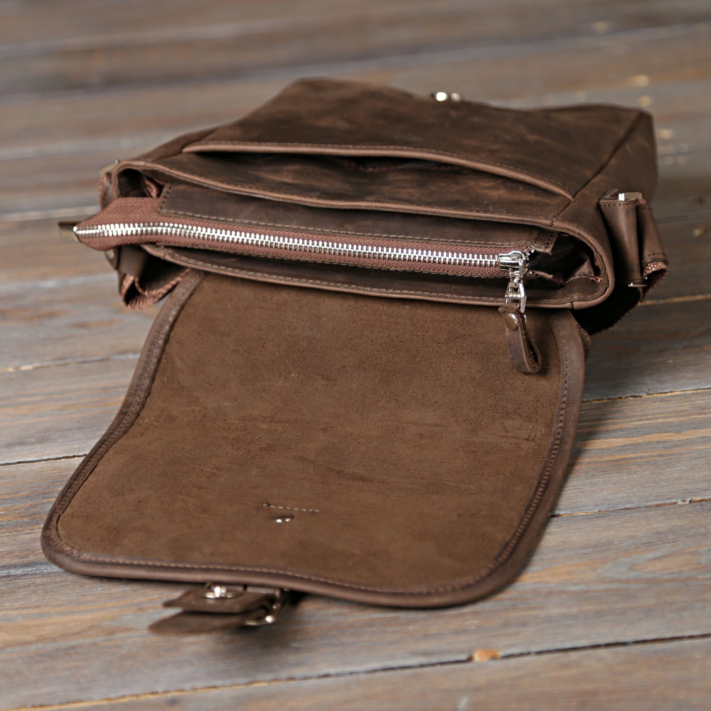 Vintage Leather Bag SHVIGEL 00890 Brown Natural Leather Made in Ukraine