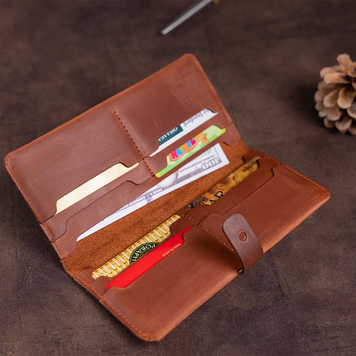 Men's Vintage Leather Wallet SHVIGEL 16208 Brown Genuine Leather Design