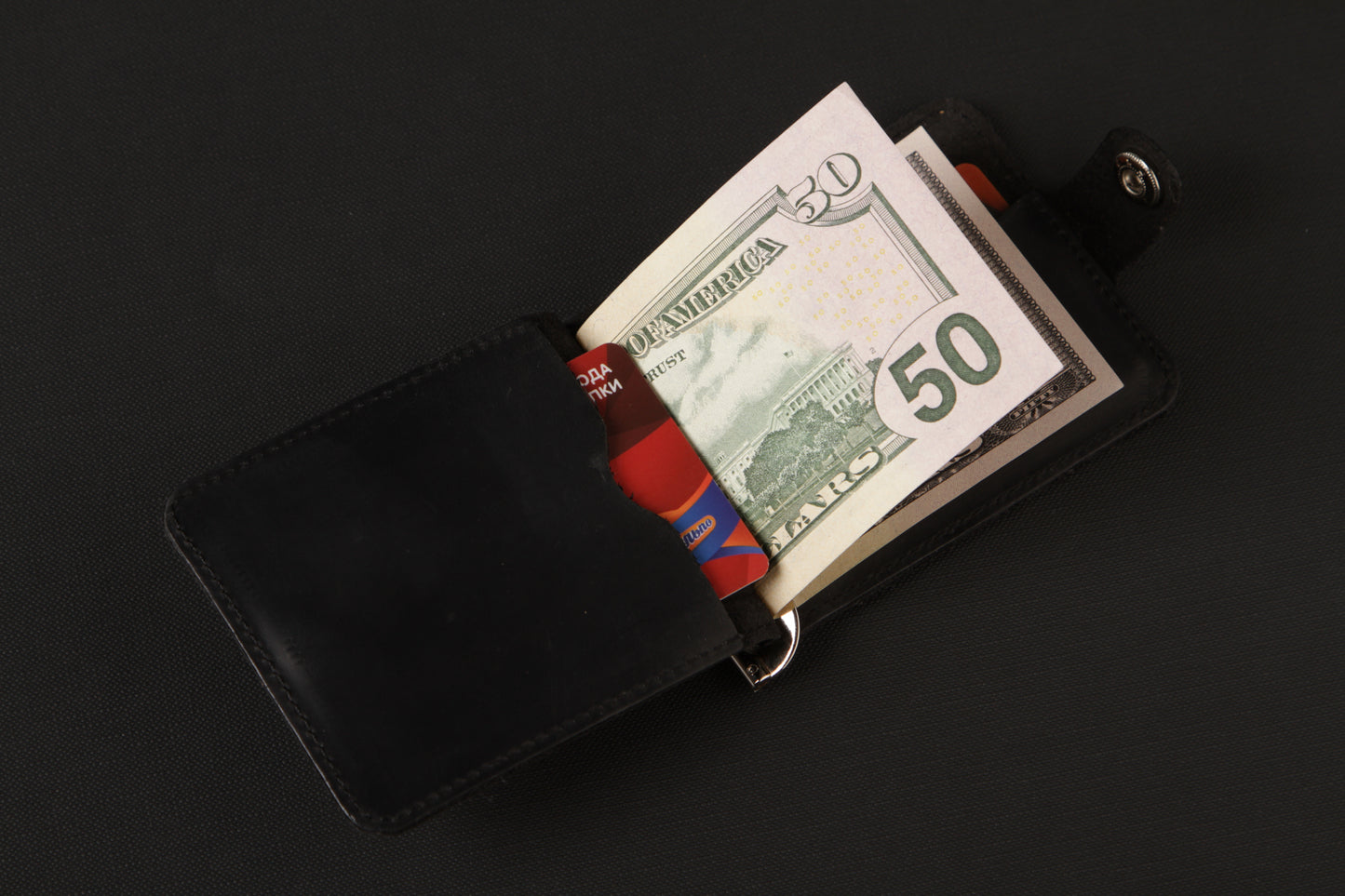 Vintage Leather Money Clip SHVIGEL 13787 Black Genuine Leather Ukraine