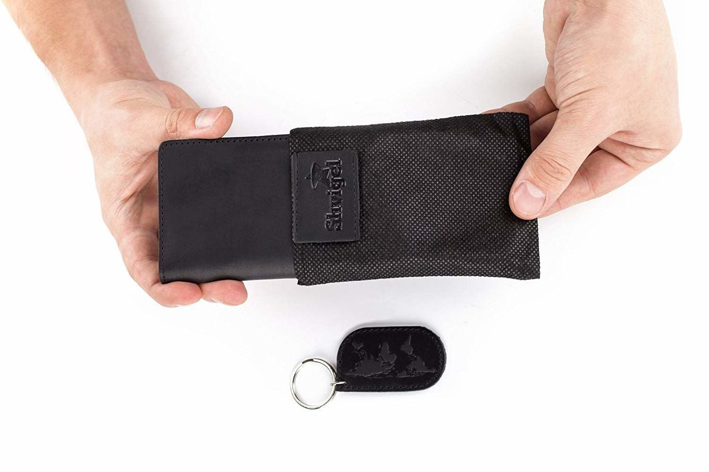 Business Card Holder SHVIGEL 00118 Black Genuine Leather for Visiting Cards