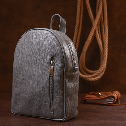 Practical Women's Backpack SHVIGEL 16323 Gray, Natural Leather, Ukrainian Craftsmanship