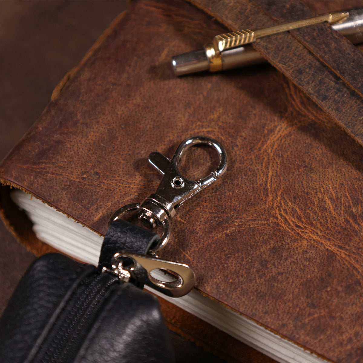 Leather Key Holder Tube SHVIGEL 16226 Black - Natural Leather Classic Design for Keys