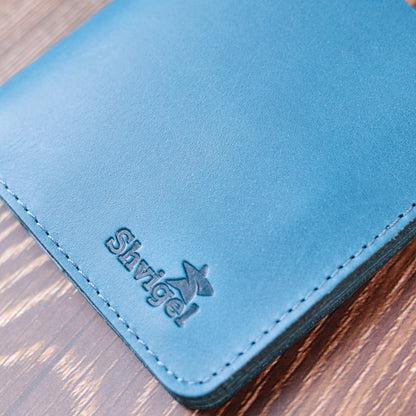 Vintage Leather Wallet SHVIGEL 16605 Blue Natural Leather Made in Ukraine