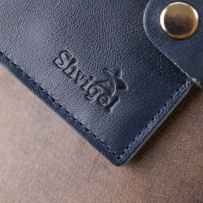 Compact Stylish Wallet SHVIGEL 16486 Blue - Genuine Leather, Made in Ukraine