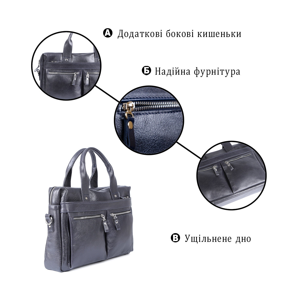 Laptop Bag SHVIGEL 00976 Blue Genuine Leather from Ukraine with Stylish Design