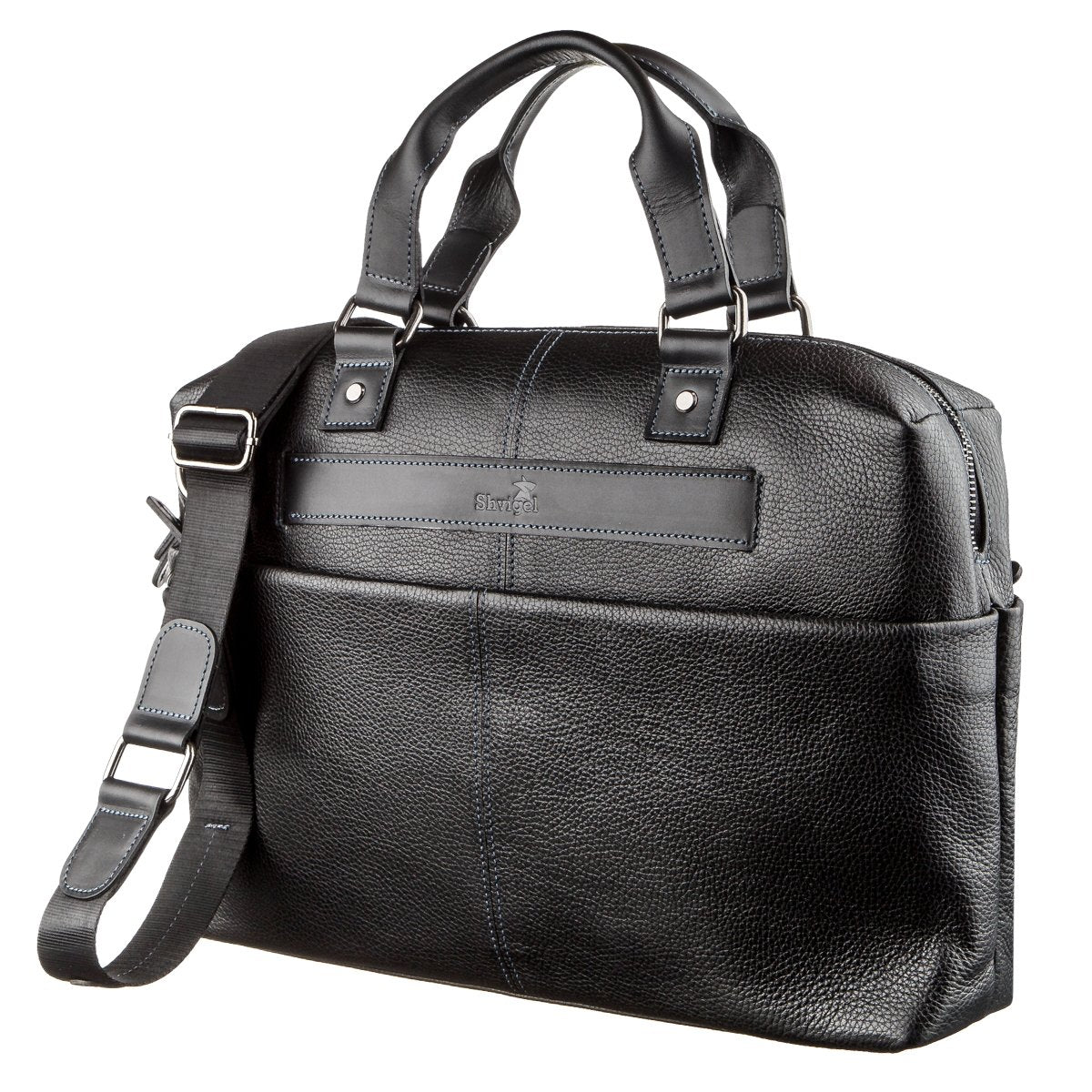 Leather Laptop Bag SHVIGEL 11243 Black Natural Leather Handmade Design