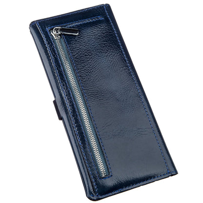 Unisex Leather Wallet SHVIGEL 16201 Blue - Genuine Leather, Ukrainian Craftsmanship