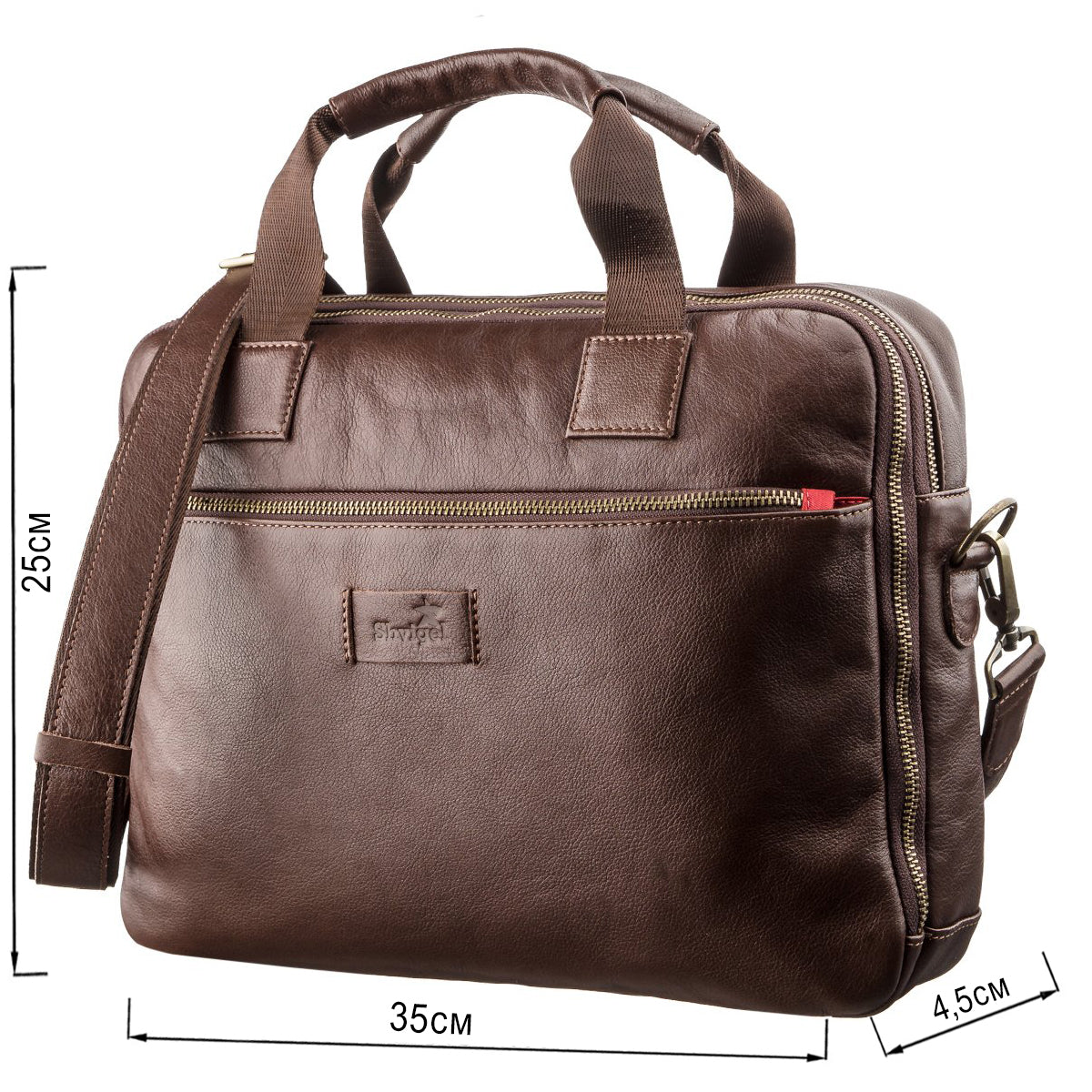 Men's Leather Laptop Bag with 2 Compartments SHVIGEL 19107 Brown, Made in Ukraine, Genuine Leather