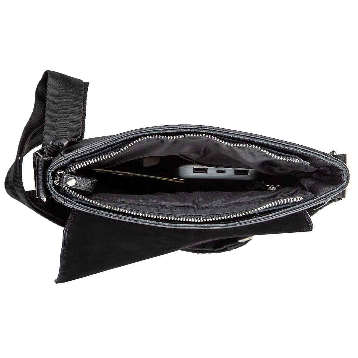 Leather Messenger Bag SHVIGEL 00793 Black Genuine Leather, Handmade in Ukraine