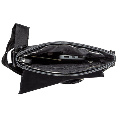 Leather Messenger Bag SHVIGEL 00793 Black Genuine Leather, Handmade in Ukraine
