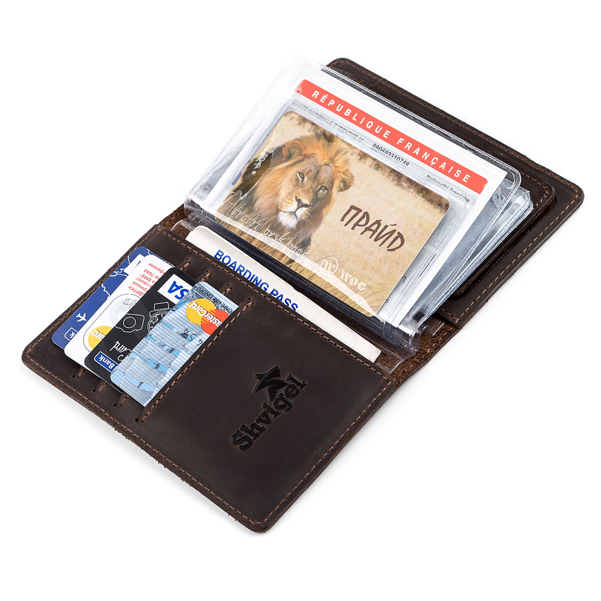 Leather Auto Document Holder SHVIGEL 13922 Brown Natural Leather for Drivers